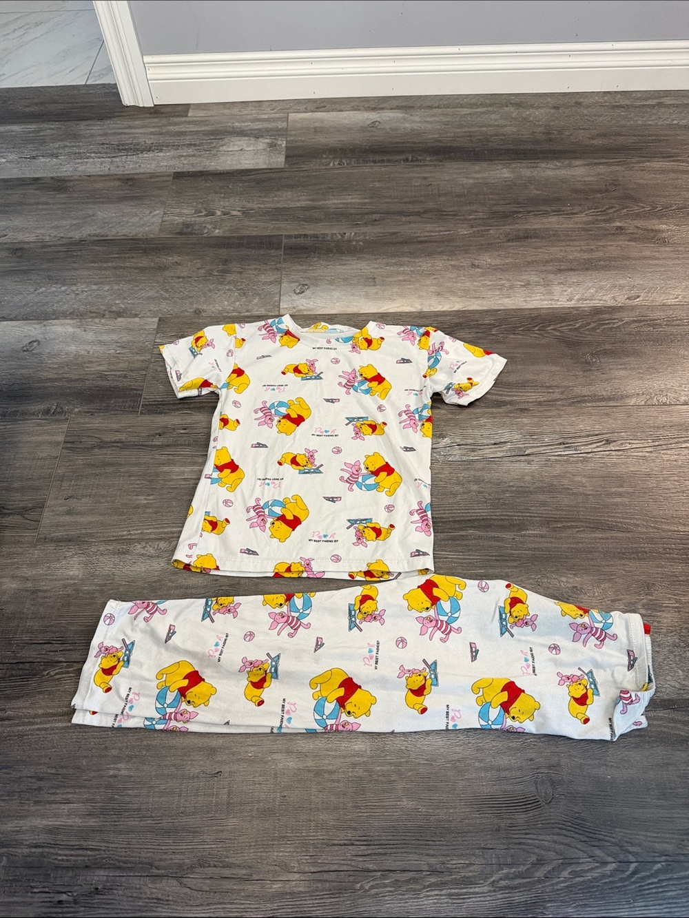 White Kids Pajama Set with Winnie the Pooh Character Print